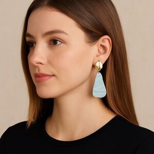 NEW Hannah Clay Poly Drop Earrings Teal and Gold